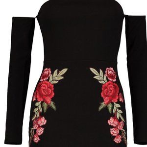 Boohoo Night Dea Off Shoulder Floral Applique